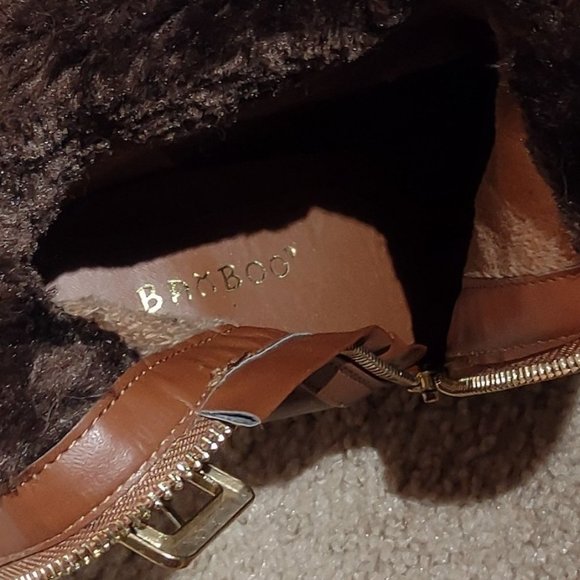 Bamboo almond fur lined mid calf zip up boot, size 10 - Picture 3 of 6